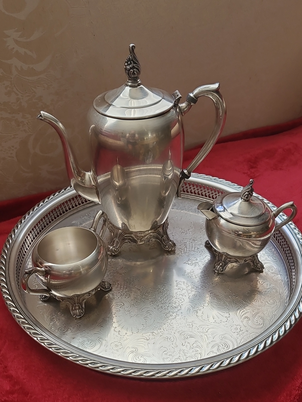 Vintage F.B.Rogers& Co Silver Tea Coffe Set With Tray